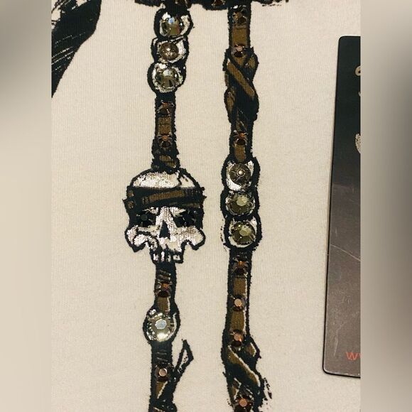 KonQuest RARE MEN’s skull T-Shirt Swarovski crystals & studded NWT size S. - Picture 11 of 13